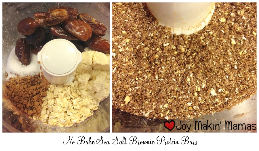 No bake sea salt brownie protein bar process shot vegan peanut free recipe Joy Makin Mamas