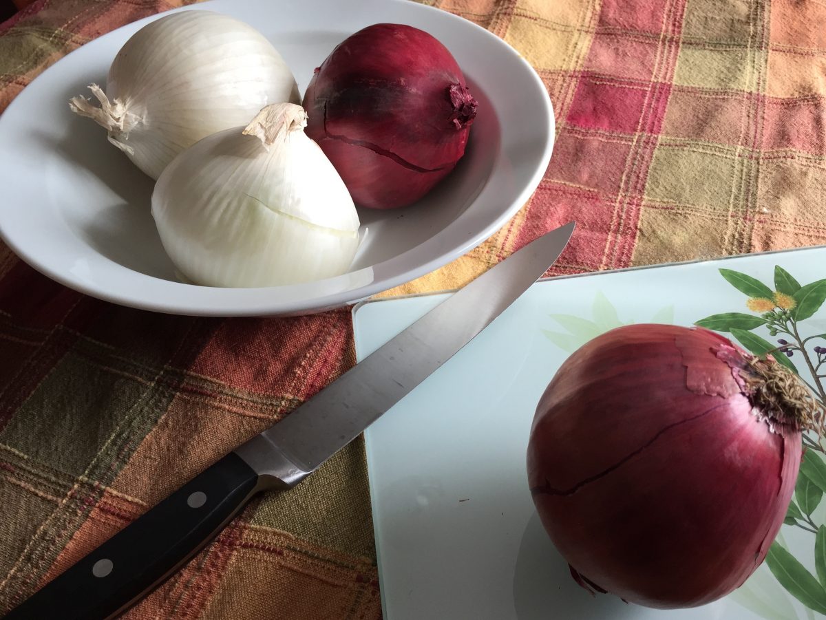 Stuffed Onion Recipe process shot onions and cutting board Joy Makin' Mamas