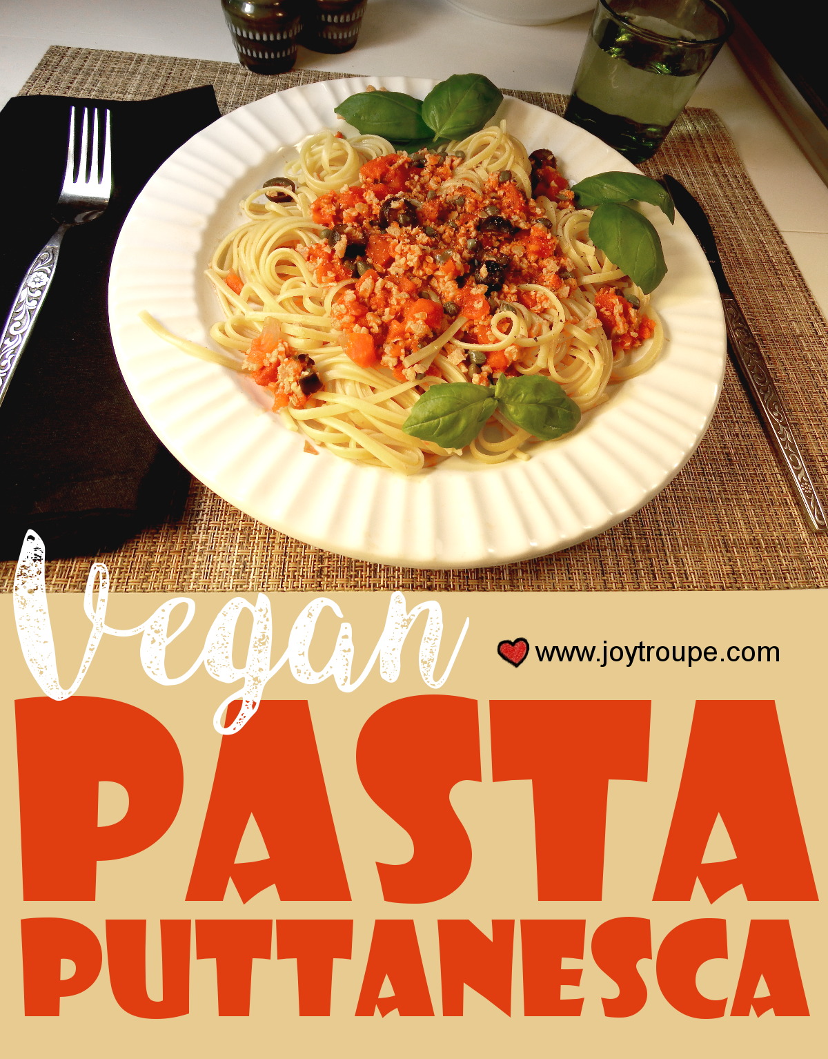 vegan pasta puttanesca pin me Joy Makin Mamas